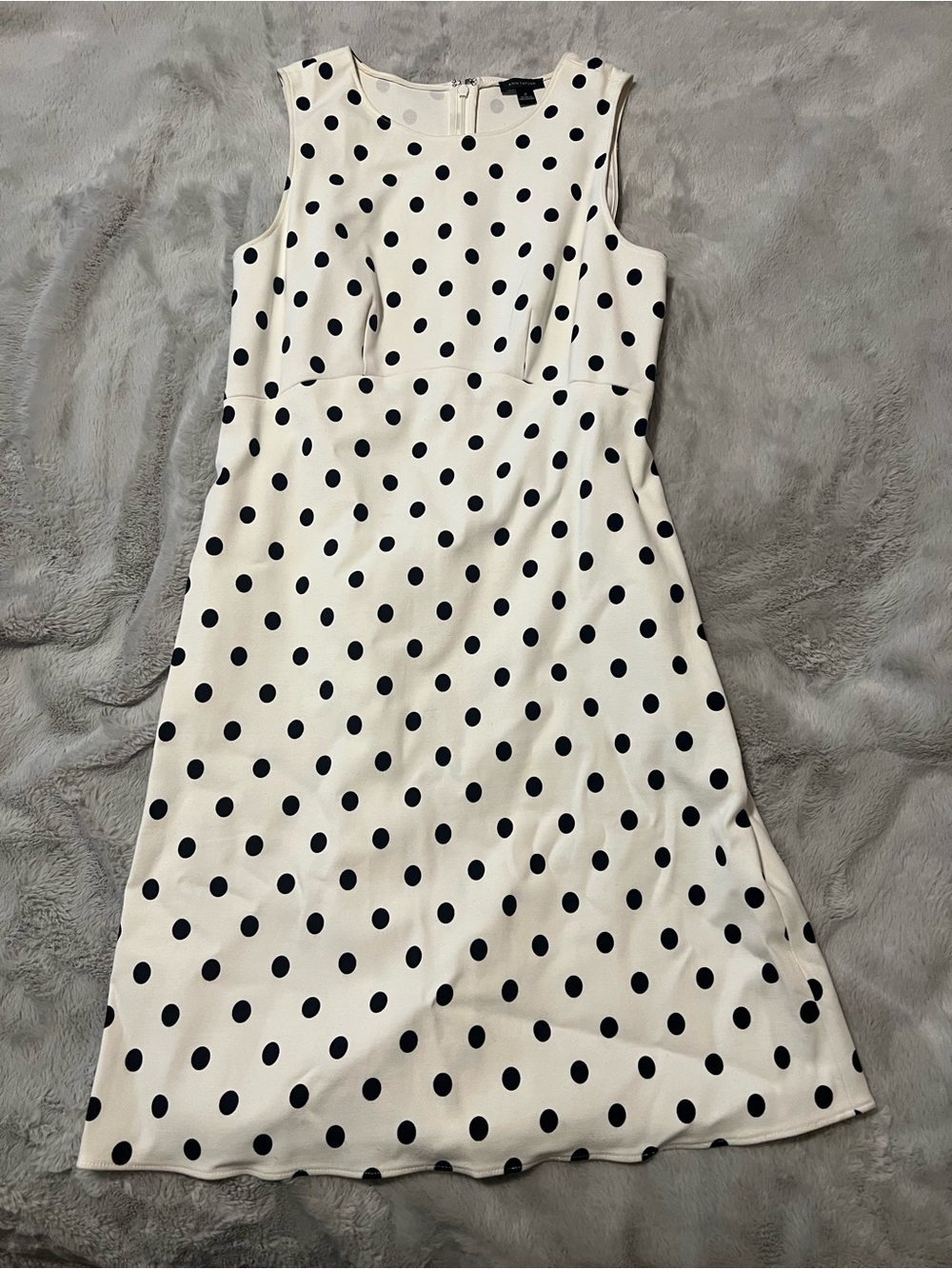 Ann Taylor White Midi Dress with Black Polka Dots
